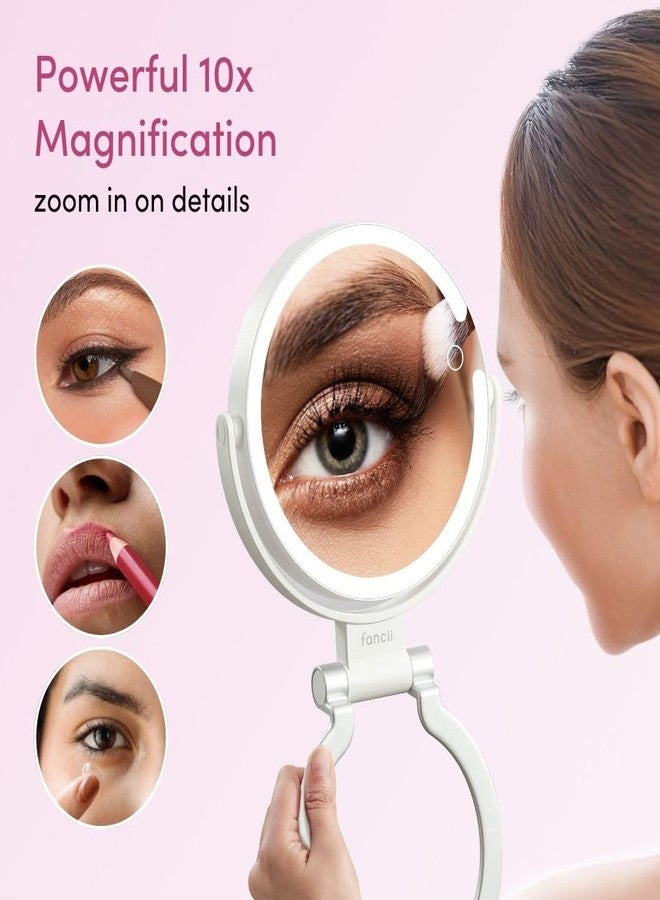 Fancii Travel Magnifying Mirror 10x /1x with Lights, Rechargeable | 9-Inch Extra Large LED Lighted Makeup Mirror, Folding Double Sided Portable Vanity Mirror, 3 Light Settings, Touch Sensor (Sadie) - Image 4