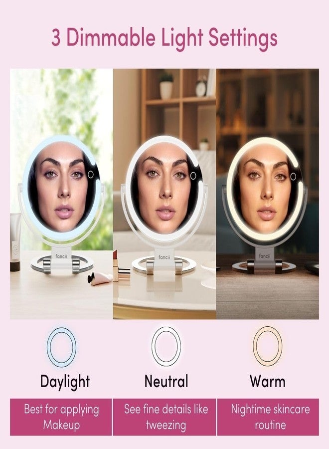Fancii Travel Magnifying Mirror 10x /1x with Lights, Rechargeable | 9-Inch Extra Large LED Lighted Makeup Mirror, Folding Double Sided Portable Vanity Mirror, 3 Light Settings, Touch Sensor (Sadie) - Image 3