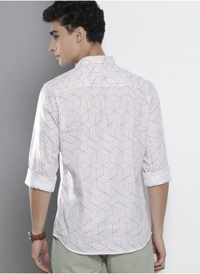 The Indian Garage Co Men Regular Fit Geometric Printed Full Sleeves Spread Collar Casual Shirt