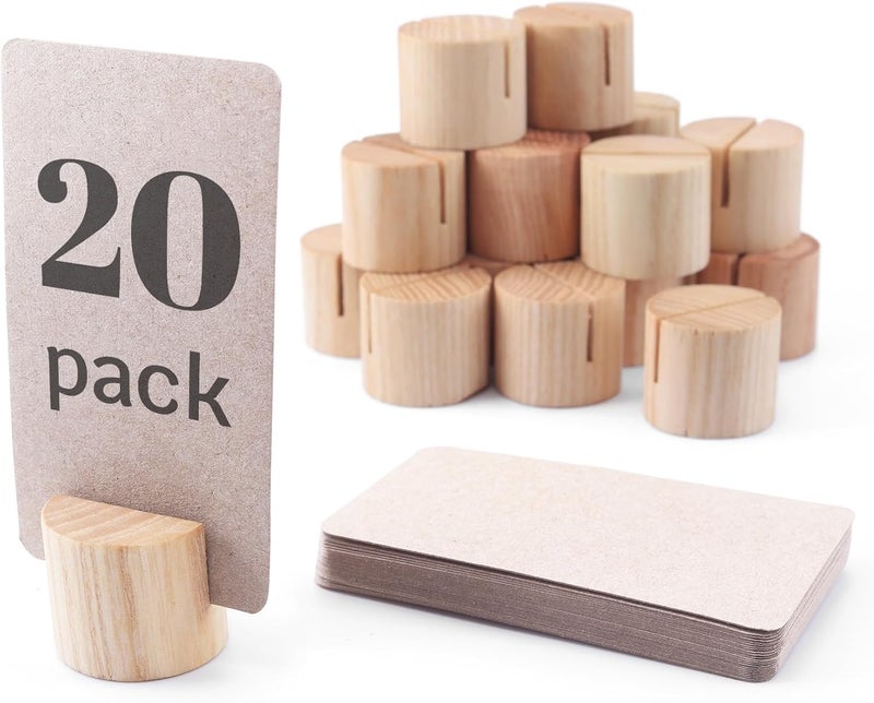 Toros 20 Pack Mini Wood Table Number Holders - Place Card Holders, Dinner Table Card Holders, Name Card Holders for Tables, Wooden Picture and Sign Holder (Light Beige) - Image 1