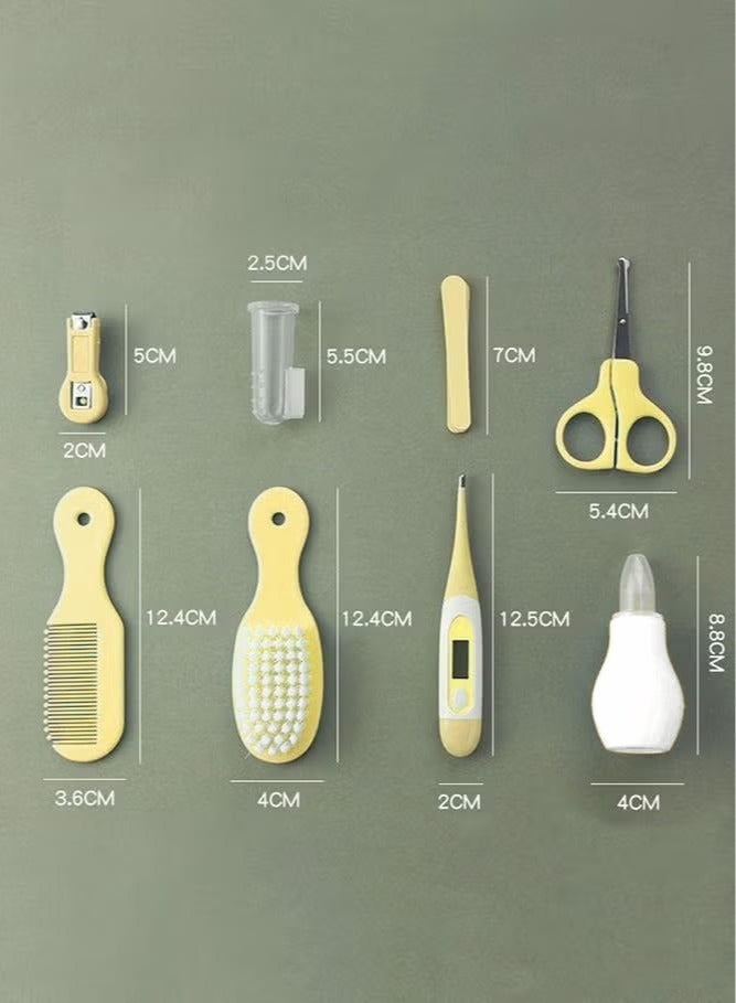 إيكيوك مجموعة العناية بالطفل المكونة من 8 قطع مع ميزان حرارة ومضخة أنف وفرشاة أسنان ومبرد أظافر ومقص أظافر ومقص وفرشاة ومشط وأدوات الاستحمام اليومية الأساسية المحمولة للأطفال الرضع والأطفال الصغار باللون الأصفر - Image 2