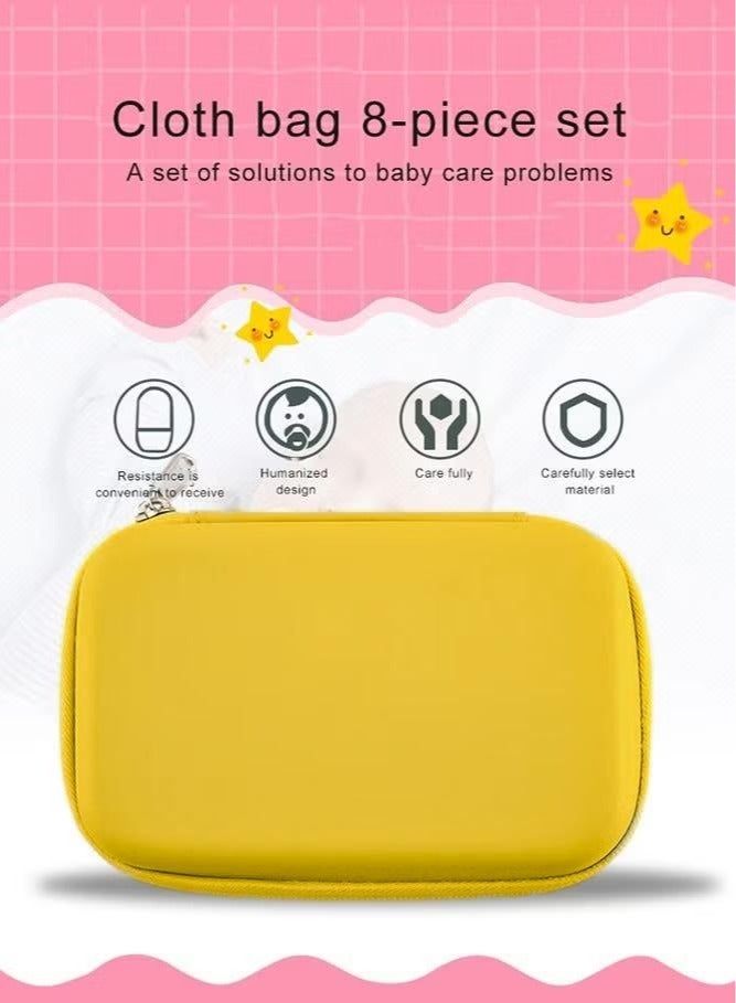 إيكيوك مجموعة العناية بالطفل المكونة من 8 قطع مع ميزان حرارة ومضخة أنف وفرشاة أسنان ومبرد أظافر ومقص أظافر ومقص وفرشاة ومشط وأدوات الاستحمام اليومية الأساسية المحمولة للأطفال الرضع والأطفال الصغار باللون الأصفر - Image 3