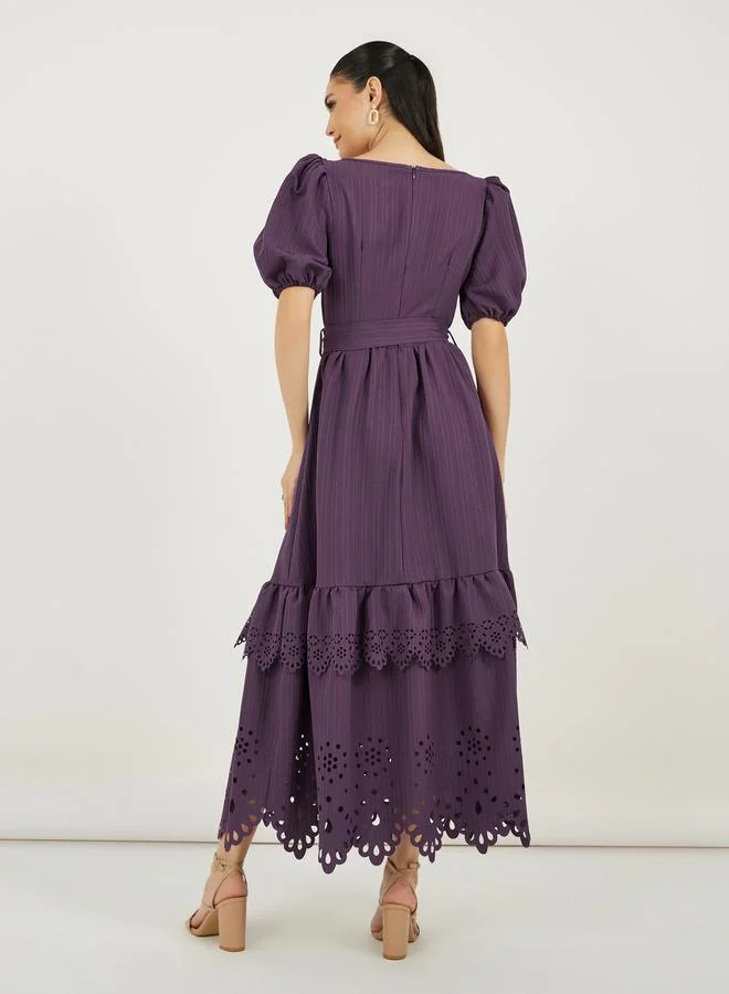Styli Eyelet Puff Sleeve Dress