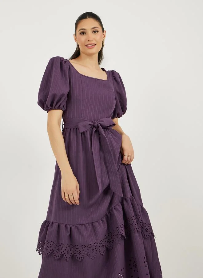 Styli Eyelet Puff Sleeve Dress
