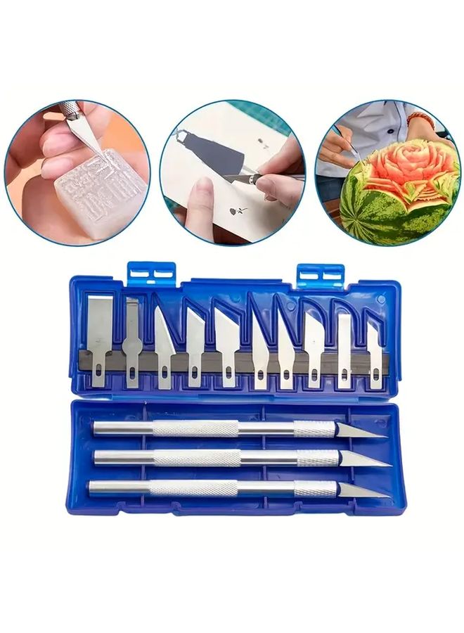 13 Pcs Precision Engraving Blade Set Durable Stainless Steel Non Recyclable Handle For Paper Cutting And Model Making With Storage Box - Image 1
