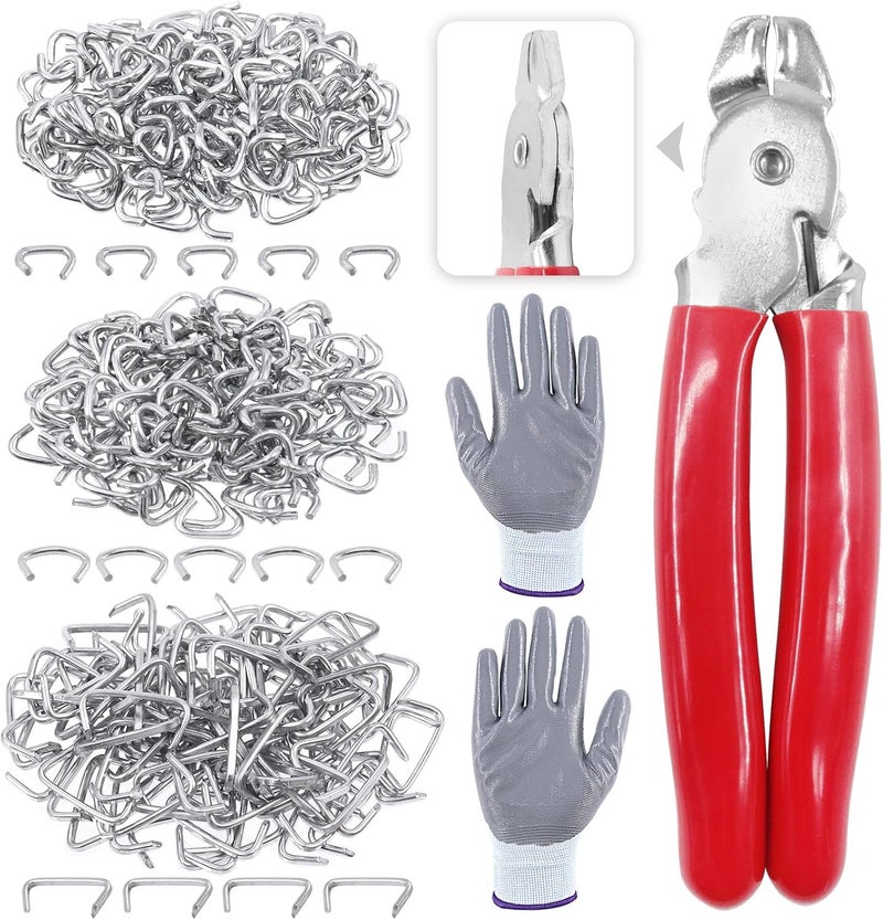 Glarks 242Pcs Hog Ring Pliers Kit with 240Pcs 1/2'' 3/4'' 3/8'' Steel Rings, Anti-Cutting Gloves for Upholstery, Fencing, DIY Craft, Furniture and More - Image 1