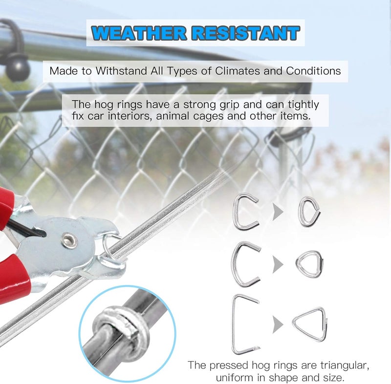 Glarks 242Pcs Hog Ring Pliers Kit with 240Pcs 1/2'' 3/4'' 3/8'' Steel Rings, Anti-Cutting Gloves for Upholstery, Fencing, DIY Craft, Furniture and More - Image 5