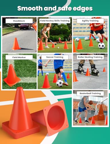GHB 7 Inch Soccer Cones 12 Pack Disc Soccer Sport Cones Training Field Marker Agility Cones for Basketball, Coaching, Practice Equipment Includes Drills Guide (7" 12Pcs Orange) - Image 4