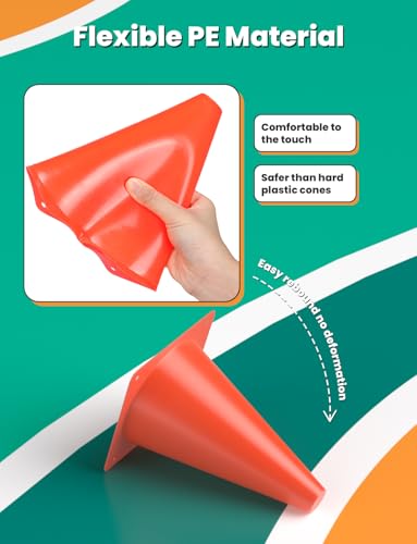GHB 7 Inch Soccer Cones 12 Pack Disc Soccer Sport Cones Training Field Marker Agility Cones for Basketball, Coaching, Practice Equipment Includes Drills Guide (7" 12Pcs Orange) - Image 2
