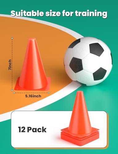 GHB 7 Inch Soccer Cones 12 Pack Disc Soccer Sport Cones Training Field Marker Agility Cones for Basketball, Coaching, Practice Equipment Includes Drills Guide (7" 12Pcs Orange) - Image 5