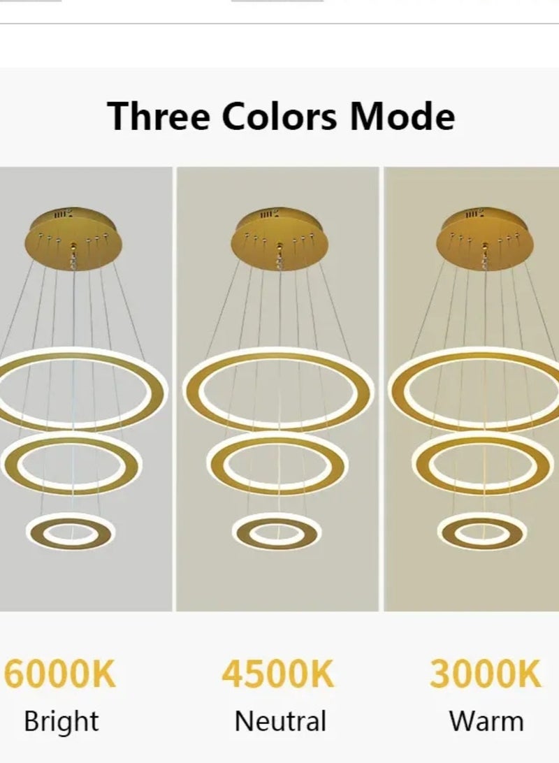 الثريات ثريا بتصميم هندسي يتكون من حلقات LED دائرية ب3 ألوان متدرجة،معلقة بأسلاك رفيعة تمنح الإحساس بالخفة والإنسيابية،تضفي هذه الثريا لمسة فنية ساحرة على المساحات الداخلية،مثالية لغرفة المعيشة وغرفة الطعام مع جهاز تحكم عن بعد  - Image 3