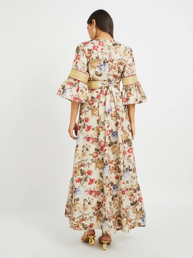 Maxim Creation Maxim Creation Floral Print 3/4 Sleeves Jalabiya with Embroidered Detail