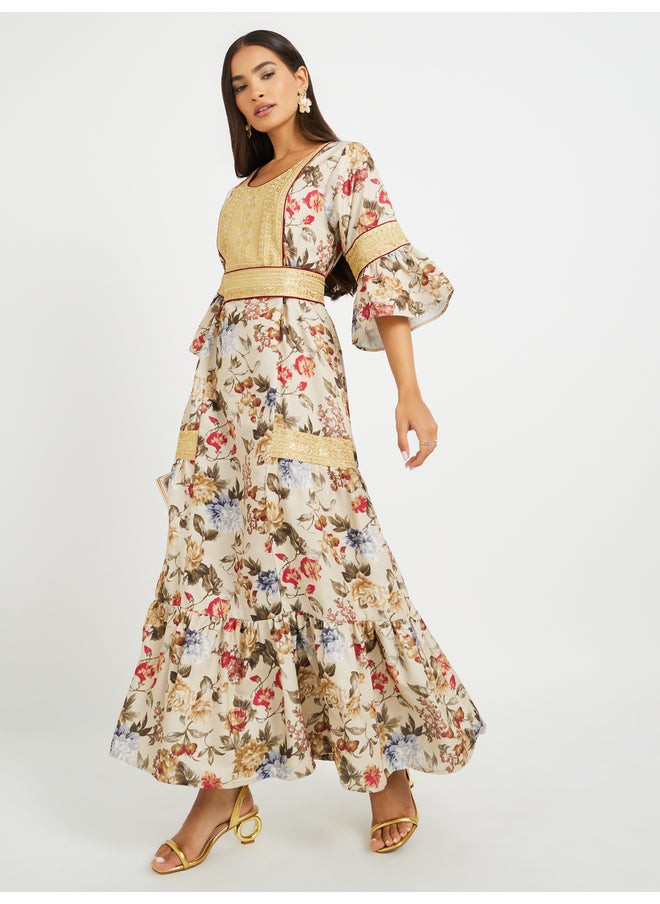 Maxim Creation Maxim Creation Floral Print 3/4 Sleeves Jalabiya with Embroidered Detail  - Image 3