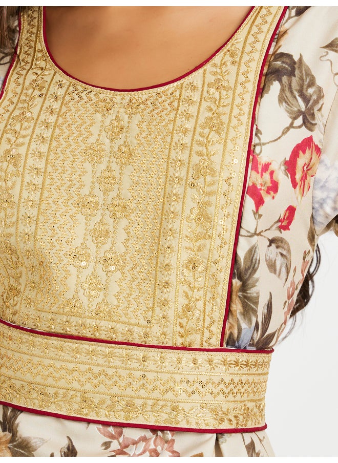 Maxim Creation Maxim Creation Floral Print 3/4 Sleeves Jalabiya with Embroidered Detail  - Image 5