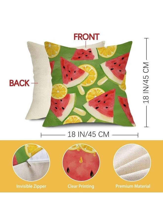 Generic Summer Time Watermelon Gnome Decorative Throw Pillow Cove Set of 4, Lemon Watercolor Porch Outdoor Home Decor - Image 2