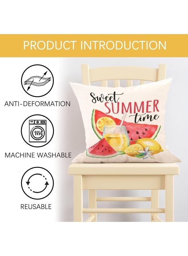 Generic Summer Time Watermelon Gnome Decorative Throw Pillow Cove Set of 4, Lemon Watercolor Porch Outdoor Home Decor - Image 3