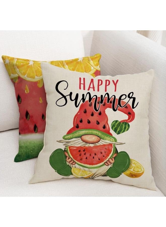 Generic Summer Time Watermelon Gnome Decorative Throw Pillow Cove Set of 4, Lemon Watercolor Porch Outdoor Home Decor - Image 5