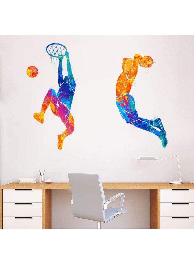 WOYINIS Watercolor Basketball Player Dunk Wall Stickers for Boys Teens Sports Player Silhouette Wall Decals Peel & Stick Removable Wall Decor Art Murals for Kids Room Playroom Baby Nursery Classroom - Image 2