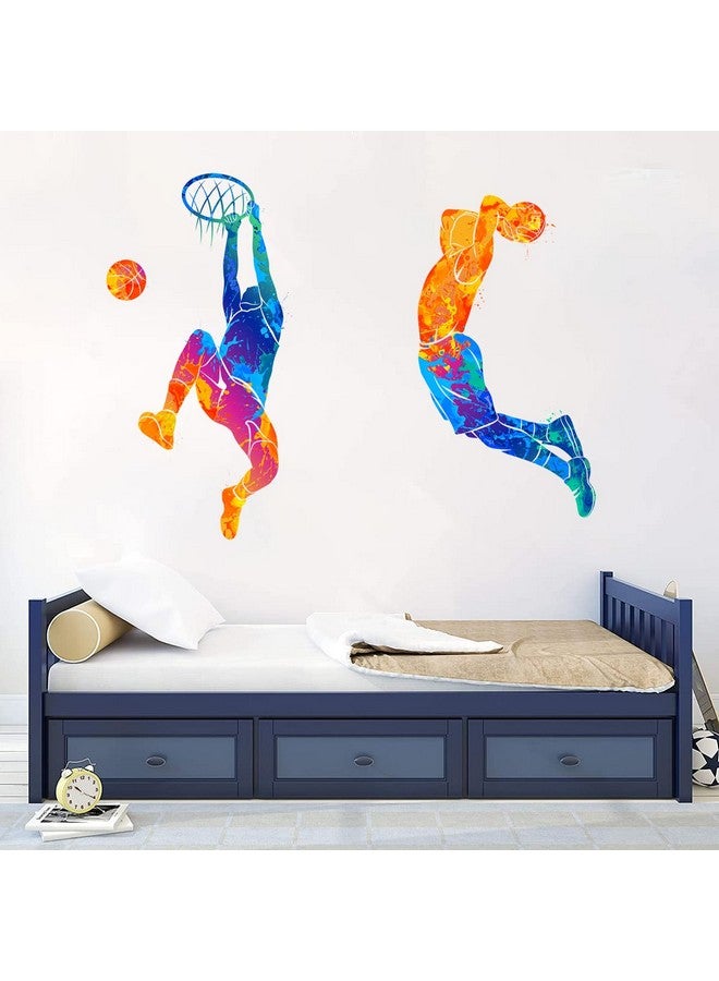 WOYINIS Watercolor Basketball Player Dunk Wall Stickers for Boys Teens Sports Player Silhouette Wall Decals Peel & Stick Removable Wall Decor Art Murals for Kids Room Playroom Baby Nursery Classroom - Image 1