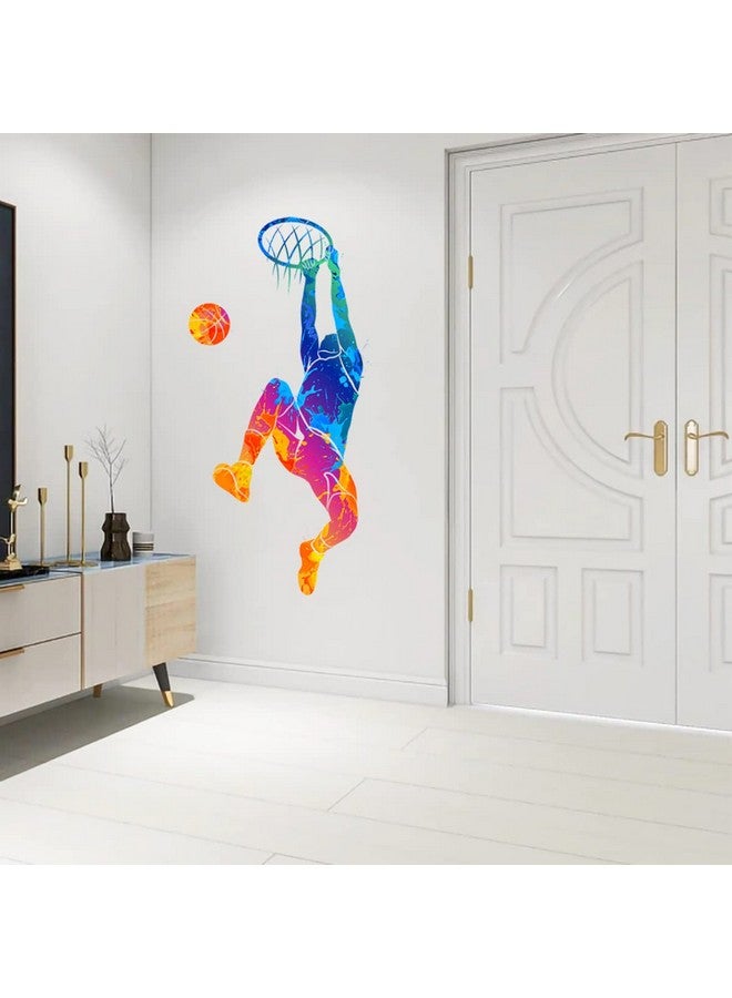 WOYINIS Watercolor Basketball Player Dunk Wall Stickers for Boys Teens Sports Player Silhouette Wall Decals Peel & Stick Removable Wall Decor Art Murals for Kids Room Playroom Baby Nursery Classroom - Image 4