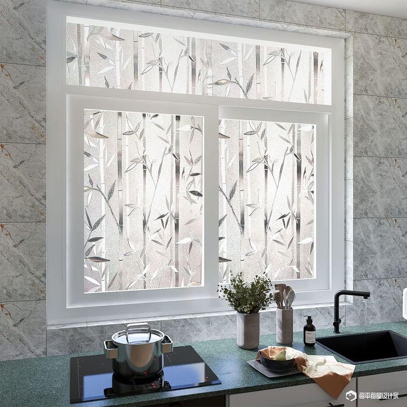 Sun Bird Self-Adhesive Film Window Film Frosted Glass Sliding Door Bathroom Window Stickers Translucent Opaque UV Protection Static Clings Window Film, (1.5 Ft x 8 Ft, Leaf Grass) - Image 3