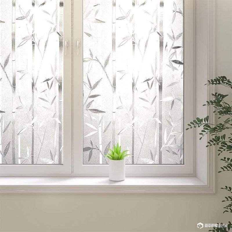 Sun Bird Self-Adhesive Film Window Film Frosted Glass Sliding Door Bathroom Window Stickers Translucent Opaque UV Protection Static Clings Window Film, (1.5 Ft x 8 Ft, Leaf Grass) - Image 1