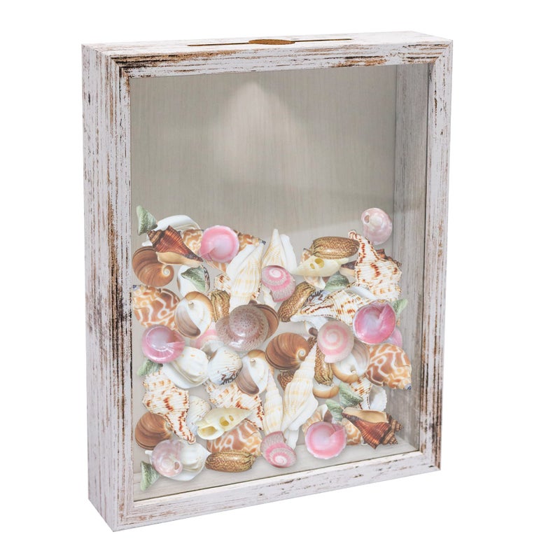 GraduationMall 8x10 Top Loading Shadow Box Frame with HD Glass,Wood Display Case with Slot,1.25 inches Interior Depth,Ideal for Wine Bottle Caps,Tickets,Shells,Stamps and More,White - Image 1