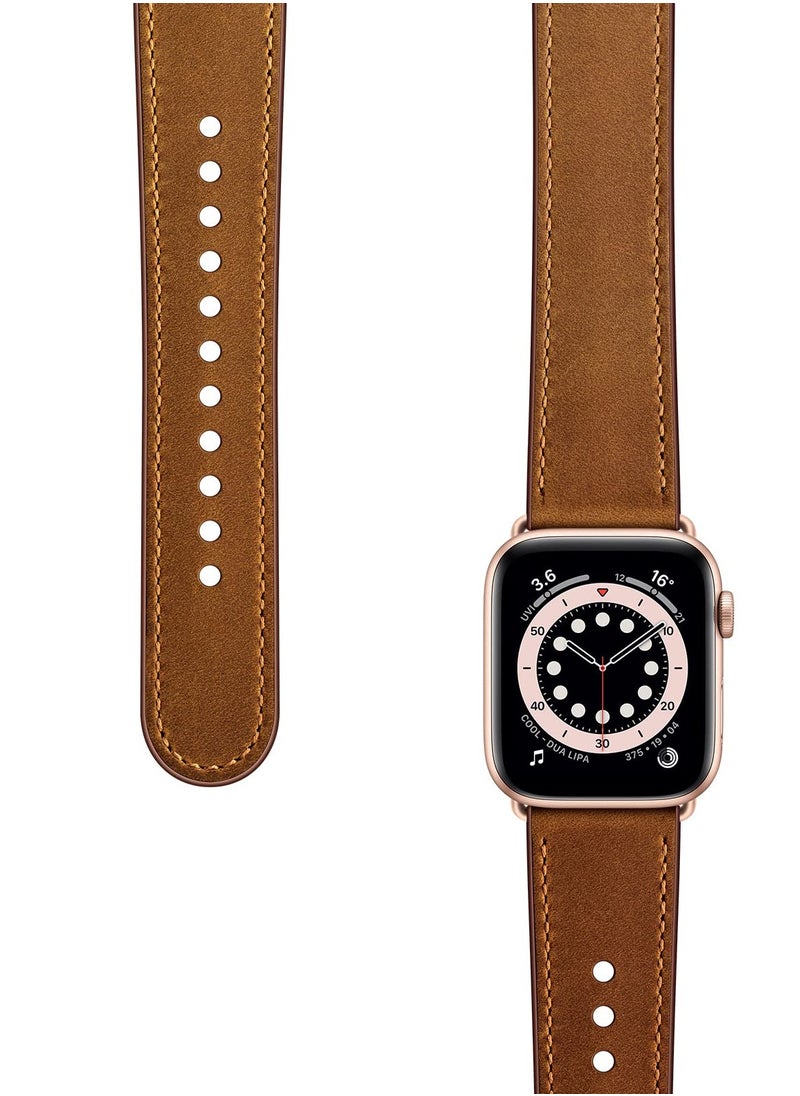 Generic - Stylish Genuine Leather Apple Watch Band for Women, Compatible with 49mm, 45mm, 44mm, 42mm Models, Brown with Rose Gold Clasp, Fits Ultra 2/1, SE, Series 9/8/7 - Image 1