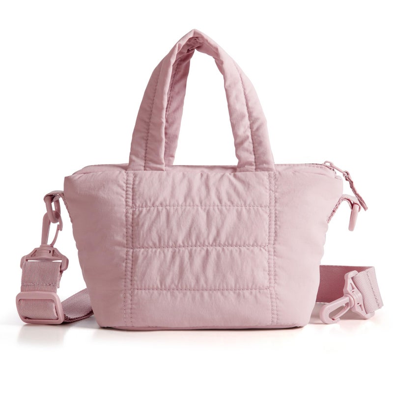 Smasrob Mini Puffer Crossbody Bag for Women with RFID Blocking Pocket, Small Quilted Crossbody Purse with Handles, Pink - Image 1