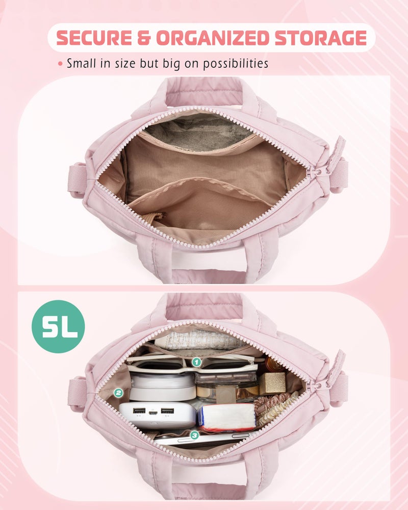 Smasrob Mini Puffer Crossbody Bag for Women with RFID Blocking Pocket, Small Quilted Crossbody Purse with Handles, Pink - Image 4
