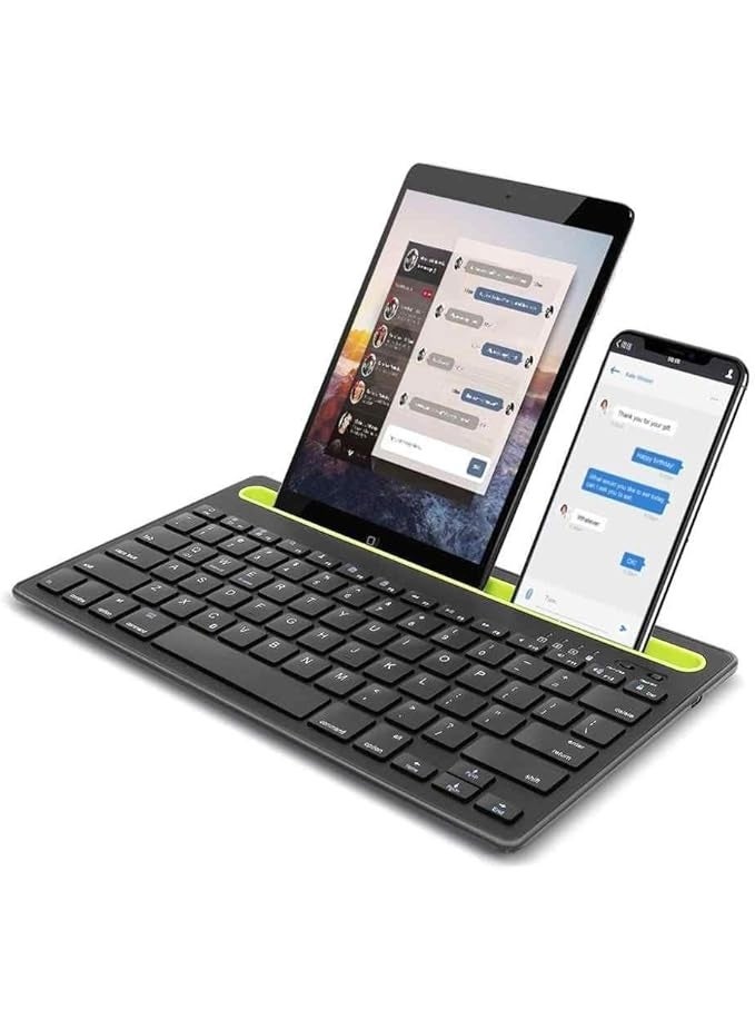 Rechargeable Dual Mode Tablet Keyboard Silent With Mobile Holder, Multi-Devices (BT1, BT2,BT3, 2.4Gh) -10m – IOS/Windows/Android For Smart TV, Tablet (Arabic/Eng. Key) | Black - Image 1