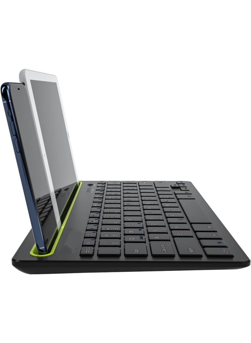 Rechargeable Dual Mode Tablet Keyboard Silent With Mobile Holder, Multi-Devices (BT1, BT2,BT3, 2.4Gh) -10m – IOS/Windows/Android For Smart TV, Tablet (Arabic/Eng. Key) | Black - Image 2
