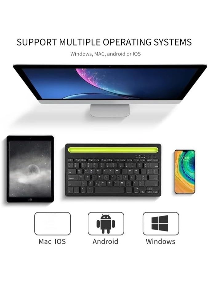 Rechargeable Dual Mode Tablet Keyboard Silent With Mobile Holder, Multi-Devices (BT1, BT2,BT3, 2.4Gh) -10m – IOS/Windows/Android For Smart TV, Tablet (Arabic/Eng. Key) | Black - Image 3