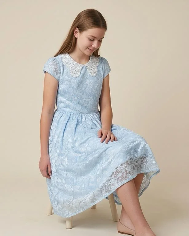 Redtag Senior Girls Blue Lace Embellished Dress