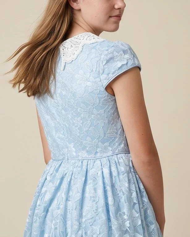 Redtag Senior Girls Blue Lace Embellished Dress