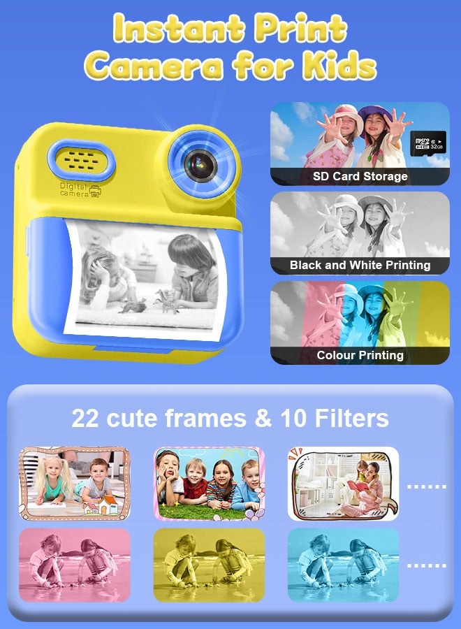 Beauenty Kids Instant Print Digital Camera, 1080P Toddler Travel Film Color Printin Camera Toy, 48MP HD Selfie Photography Photo Camera and Video Recorder With 16X Digital Zoom/5 Roll Multi-Colored Print Pap - Image 5