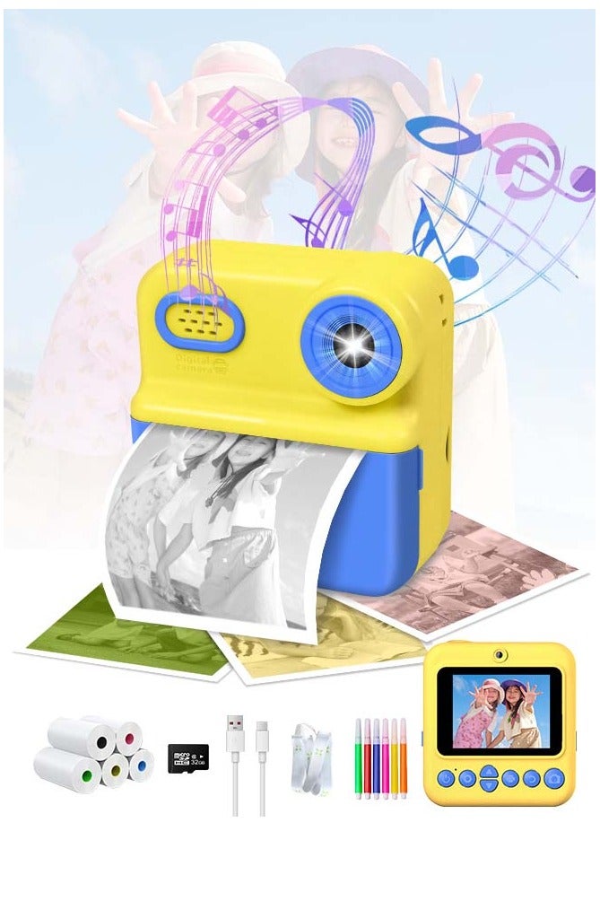 Beauenty Kids Instant Print Digital Camera, 1080P Toddler Travel Film Color Printin Camera Toy, 48MP HD Selfie Photography Photo Camera and Video Recorder With 16X Digital Zoom/5 Roll Multi-Colored Print Pap - Image 1