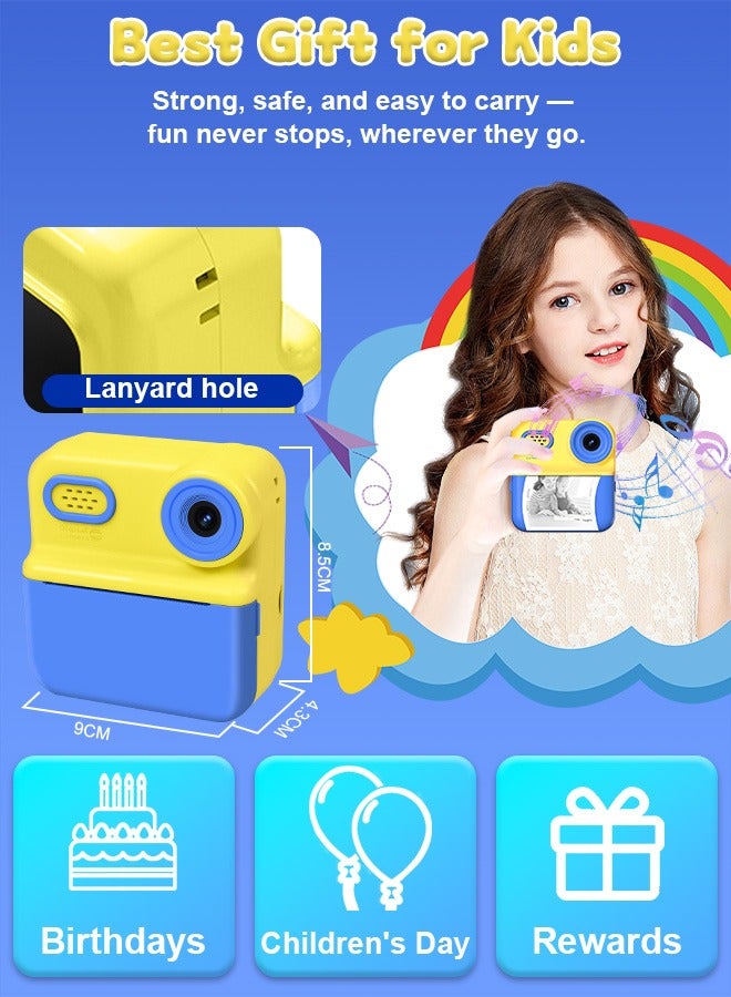 Beauenty Kids Instant Print Digital Camera, 1080P Toddler Travel Film Color Printin Camera Toy, 48MP HD Selfie Photography Photo Camera and Video Recorder With 16X Digital Zoom/5 Roll Multi-Colored Print Pap - Image 4