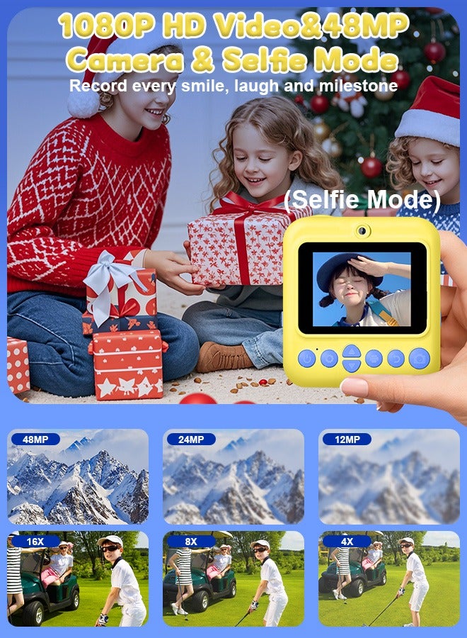 Beauenty Kids Instant Print Digital Camera, 1080P Toddler Travel Film Color Printin Camera Toy, 48MP HD Selfie Photography Photo Camera and Video Recorder With 16X Digital Zoom/5 Roll Multi-Colored Print Pap - Image 3