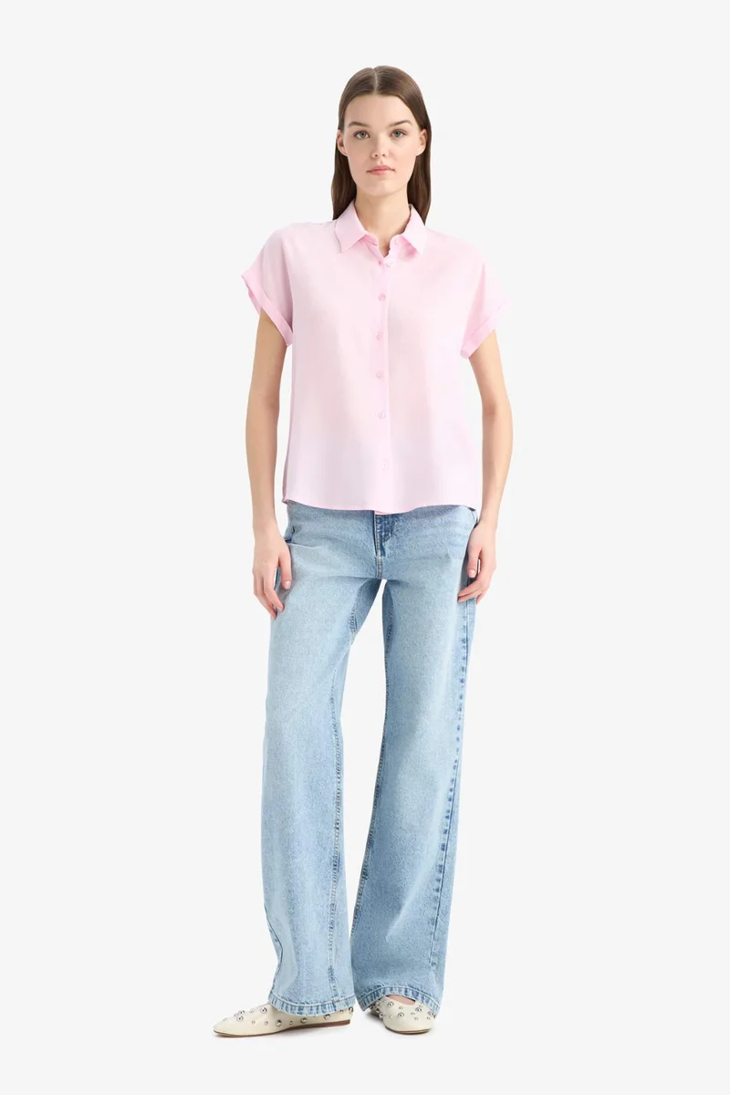 ديفاكتو Regular Fit Shirt Collar Viscose Short Sleeve Shirt