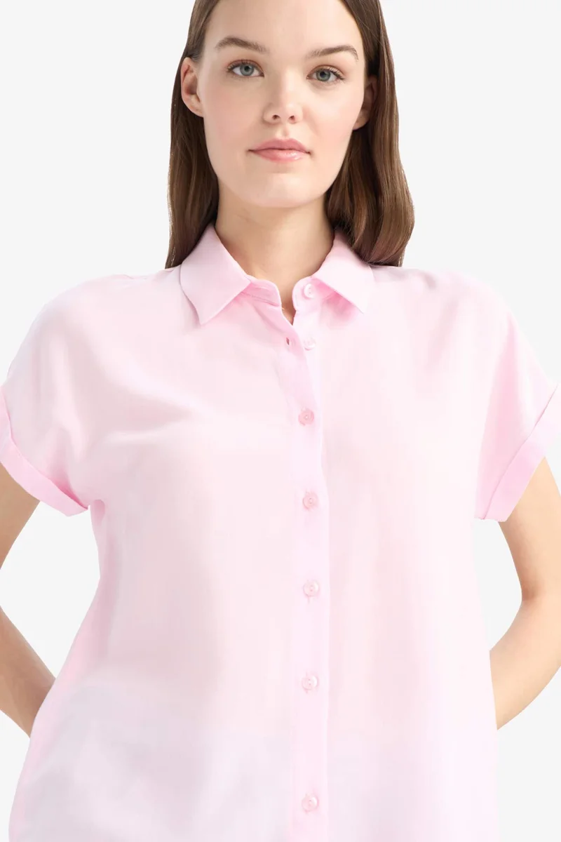 ديفاكتو Regular Fit Shirt Collar Viscose Short Sleeve Shirt