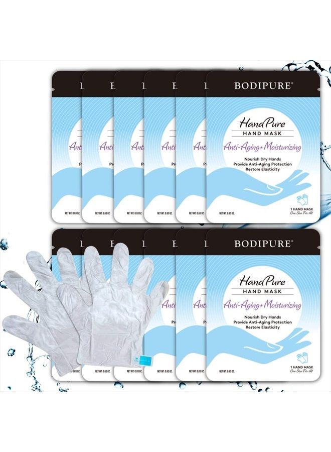 Bodipure HandPure Hand Mask - Intensive Repairing Treatment for Dry Cracked Hands - Anti-aging Moisturizing Gloves - Repairs Rough and Extra Dry Hands, For Women and Men - 12 Pack - Image 1