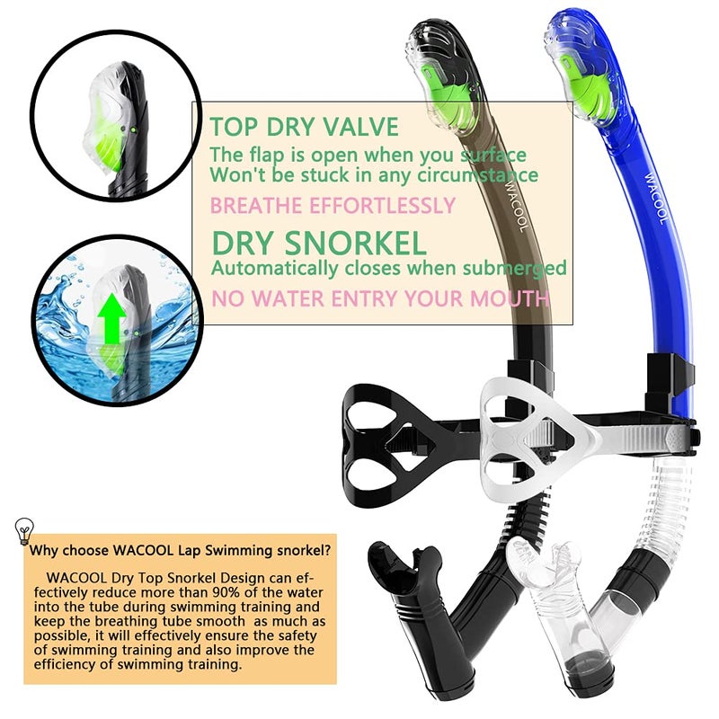 WACOOL Training Headstrap Support Dry Top Snorkel Tube Comfortable Mouthpiece One-Way Purge Valve for Pool Open Water Scuba Lap Swimming Swimmer Diving Snorkeling (Blue) - Image 5