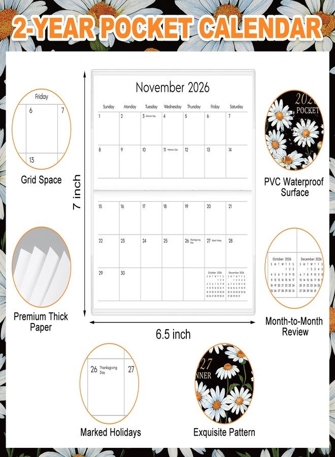 ReliThick 7" x 6.5" 2026-2027 Pocket Calendar for Purse Small Monthly Planner Notebook PVC Cover Pocket Calendar Notepads Appreciation Present Gift for Women Mom Friends Teacher(White Daisy) - Image 2