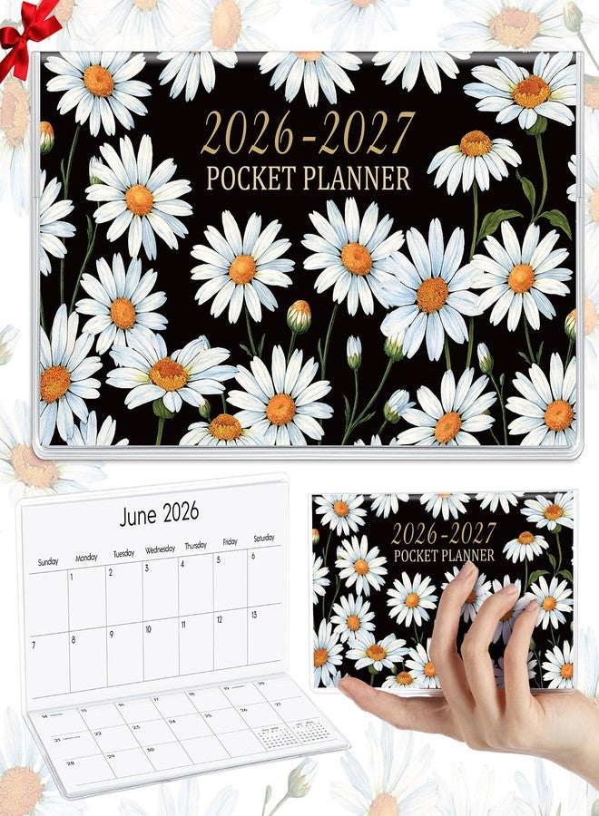 ReliThick 7" x 6.5" 2026-2027 Pocket Calendar for Purse Small Monthly Planner Notebook PVC Cover Pocket Calendar Notepads Appreciation Present Gift for Women Mom Friends Teacher(White Daisy) - Image 1