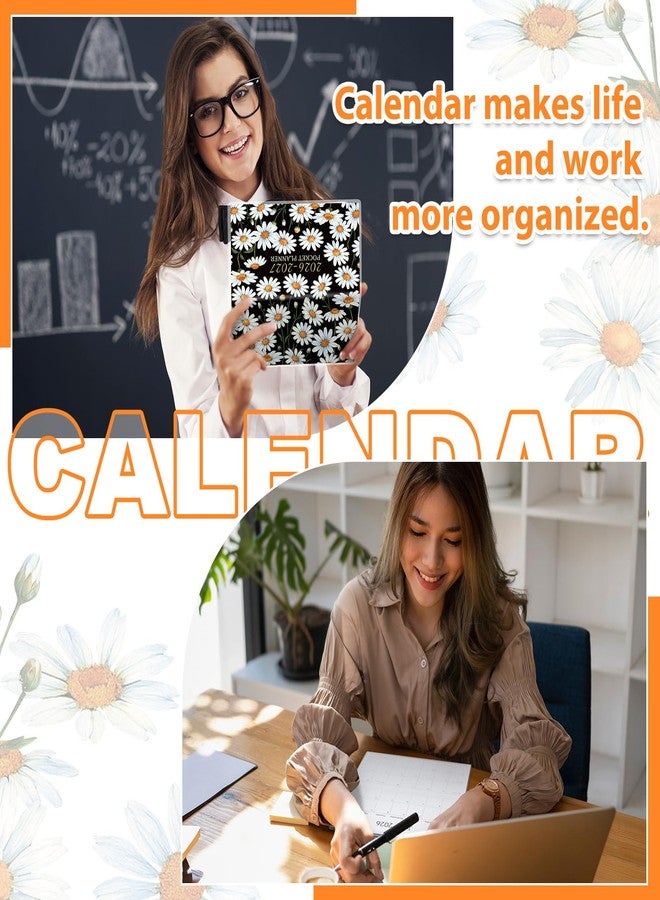 ReliThick 7" x 6.5" 2026-2027 Pocket Calendar for Purse Small Monthly Planner Notebook PVC Cover Pocket Calendar Notepads Appreciation Present Gift for Women Mom Friends Teacher(White Daisy) - Image 4