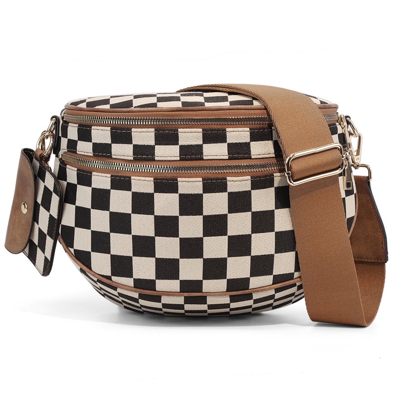 حقيبة كروس نسائية بنقشة المربعات مع حزام كتف - Image 1