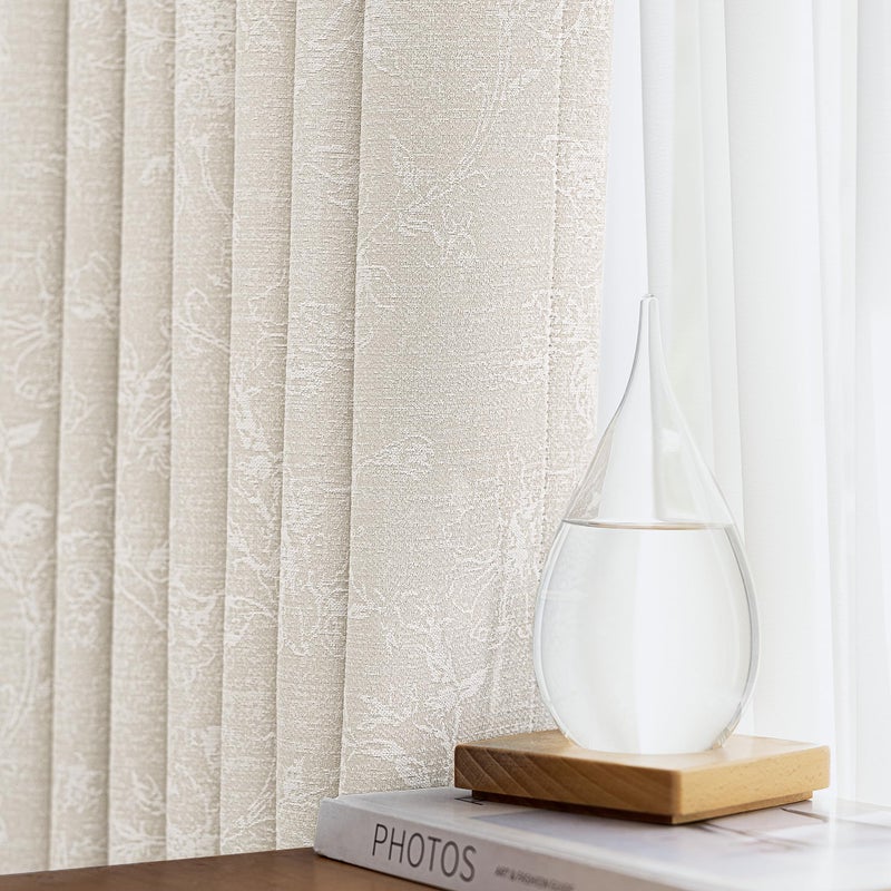 Xwincel Beige Floral Jacquard Blackout Curtains 84 Inches Long for Bedroom, Flower Chenille Rustic Farmhouse Curtains Living Room Darkening Thermal Insulated Drapes, Grommet Window Curtains 2 Panels - Image 1