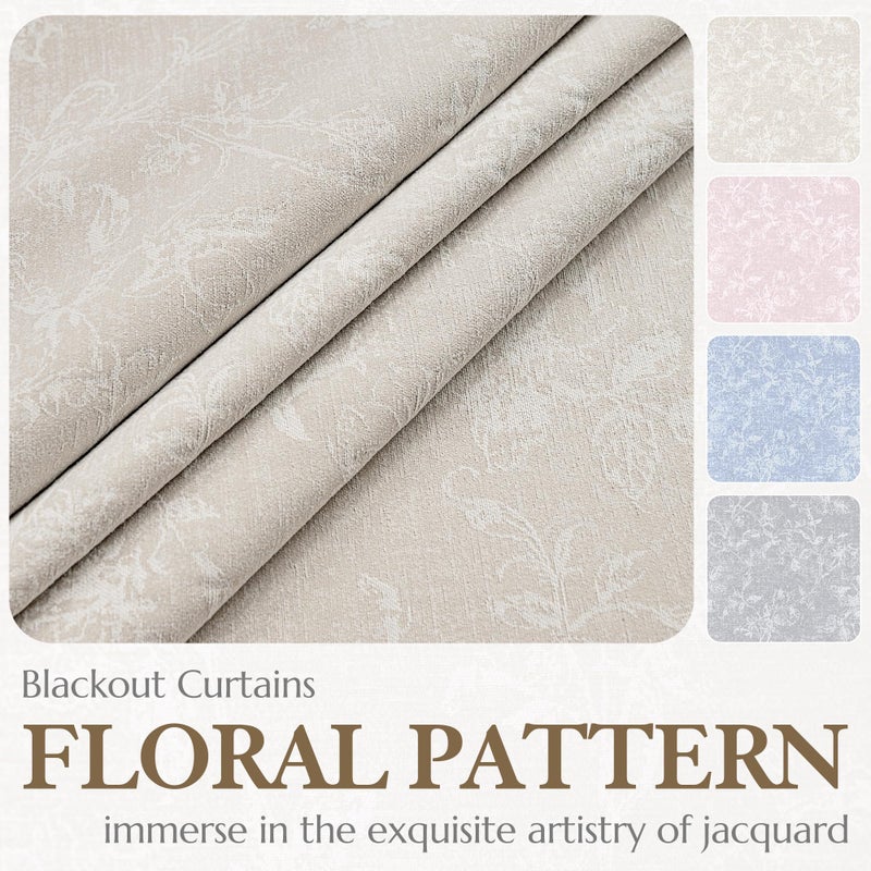 Xwincel Beige Floral Jacquard Blackout Curtains 84 Inches Long for Bedroom, Flower Chenille Rustic Farmhouse Curtains Living Room Darkening Thermal Insulated Drapes, Grommet Window Curtains 2 Panels - Image 5