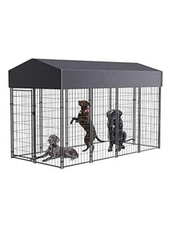 WISFOR Large Outdoor Dog Kennel Crate: Heavy Duty Pet House Cages, Wire Outside Walk In Chicken Run Cage Coop with UV-Resistant Waterproof Canopy Roof Cover and Stakes  - Image 1